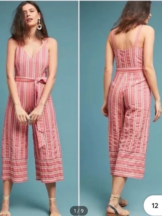 Anthropologie Pants - Anthropologie Pink Striped Cropped Jumpsuit